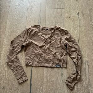 Women's Brown Long Sleeve Crop Top